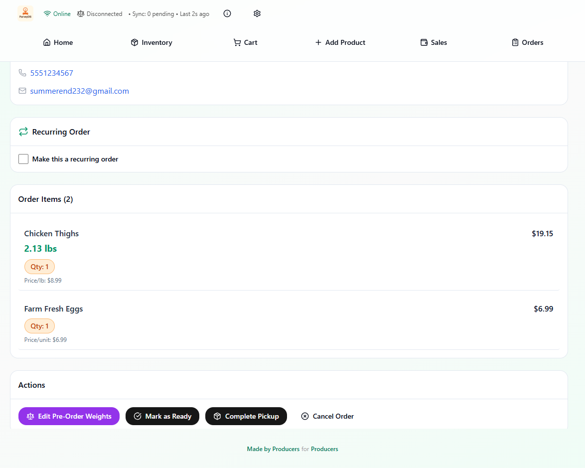 PurveyOS order fulfillment screen